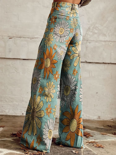 Scarlett™ - Retro Floral Wide-Leg Trousers