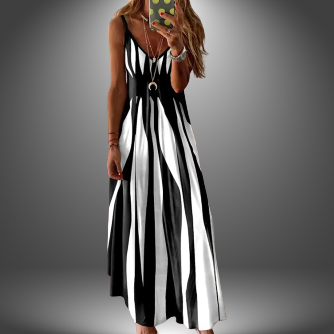 Aria - Chic Sleeveless Striped Maxi Dress