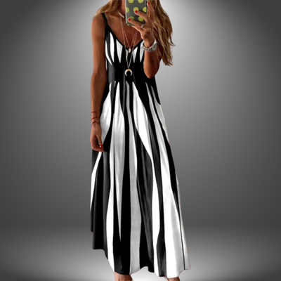 Aria - Chic Sleeveless Striped Maxi Dress