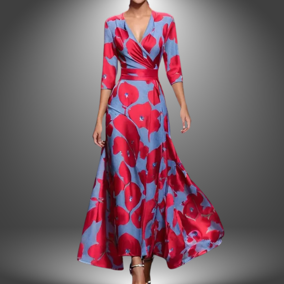 Zora - Elegant V-Neck Bohemian Maxi Dress with Half Sleeves