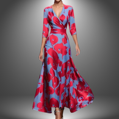 Zora - Elegant V-Neck Bohemian Maxi Dress with Half Sleeves