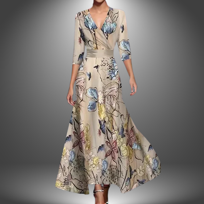 Zora - Elegant V-Neck Bohemian Maxi Dress with Half Sleeves