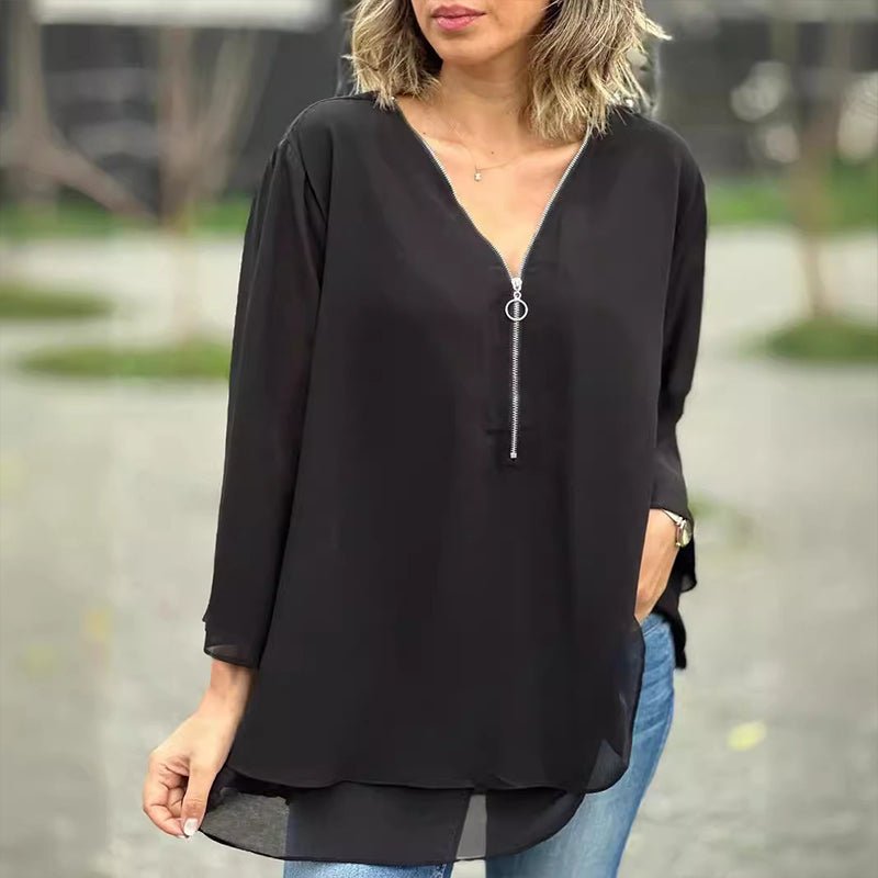 Lorelai | Zippered Chiffon Blouse