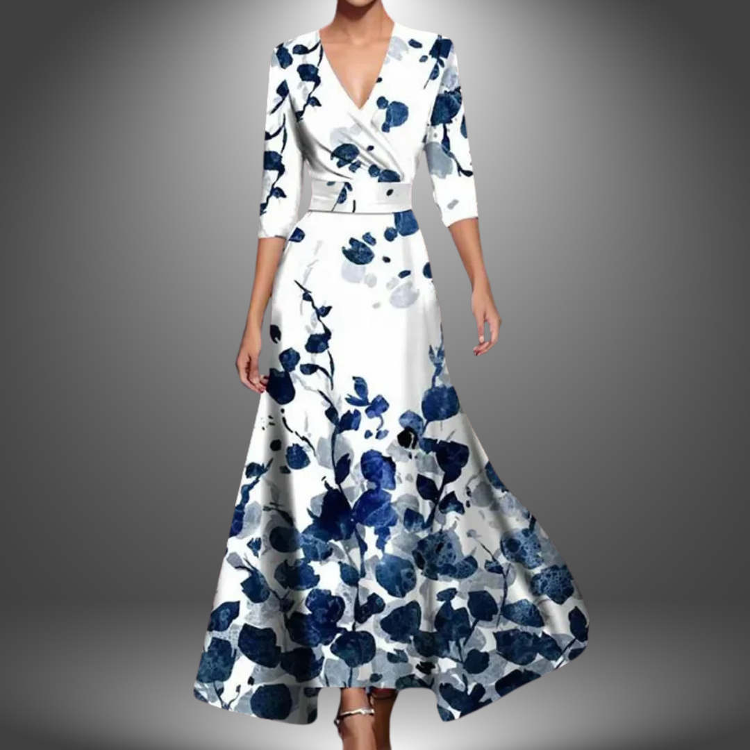 Zora - Elegant V-Neck Bohemian Maxi Dress with Half Sleeves