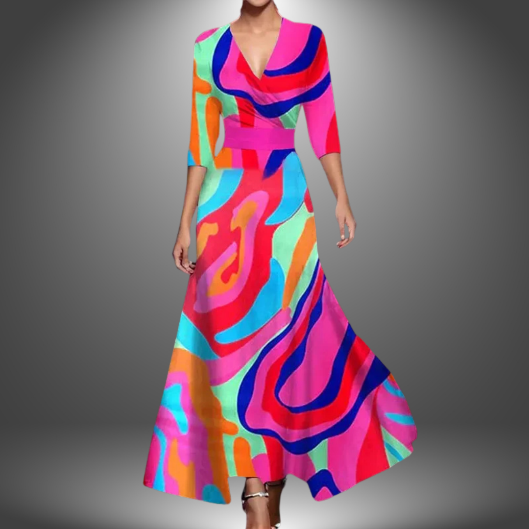 Zora - Elegant V-Neck Bohemian Maxi Dress with Half Sleeves