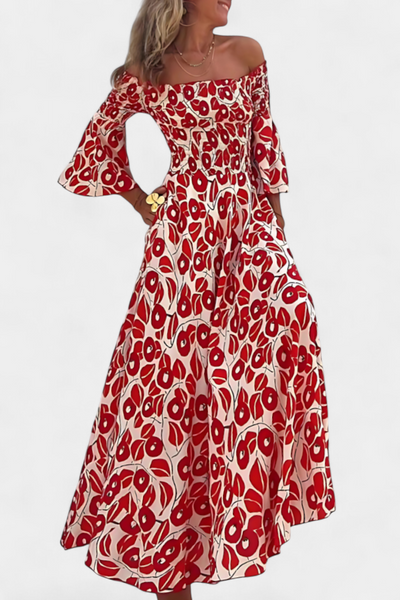 Off-the-Shoulder Sea Floral Dress