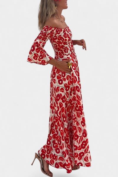 Off-the-Shoulder Sea Floral Dress