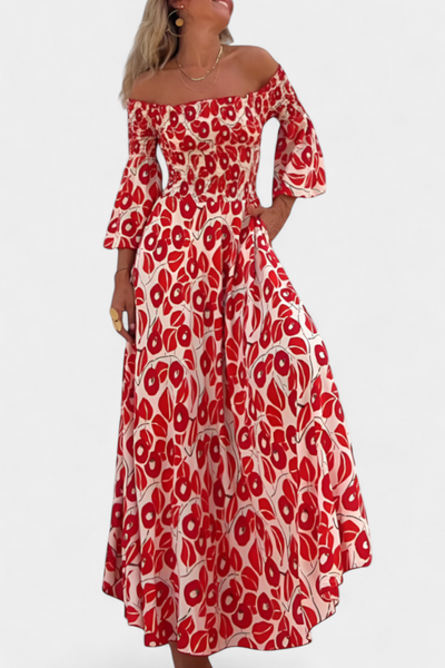 Off-the-Shoulder Sea Floral Dress
