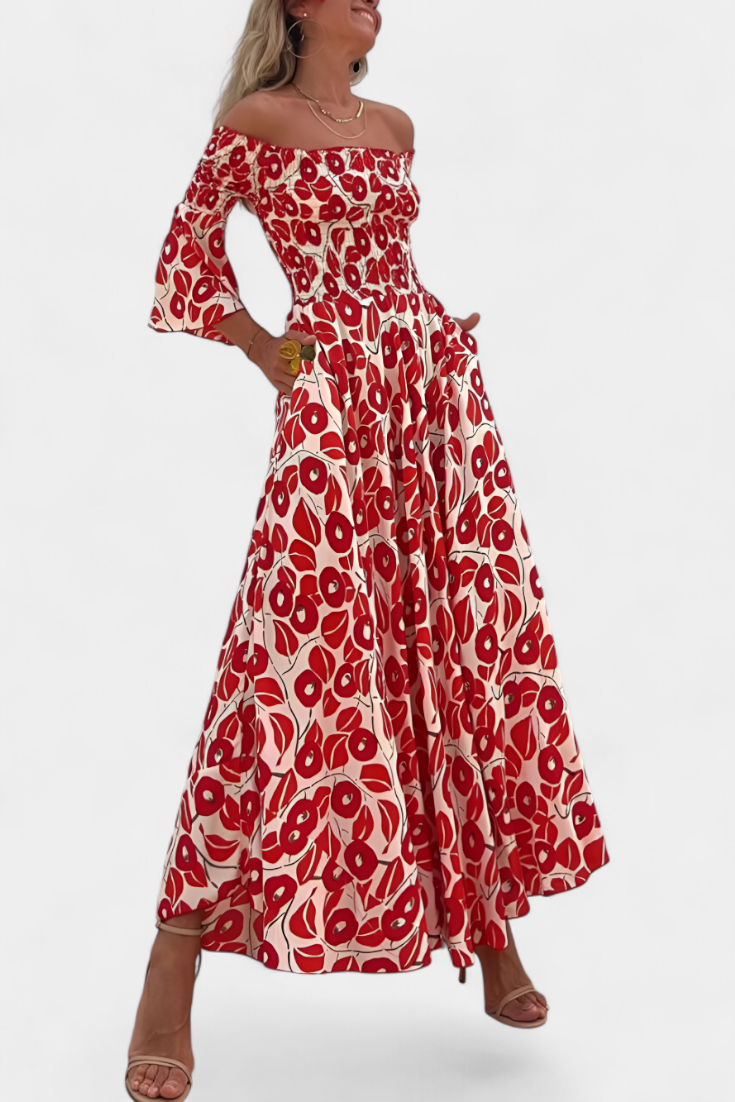 Off-the-Shoulder Sea Floral Dress