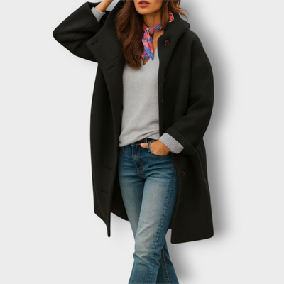 Jenna - Warm women's coat with hood and buttons