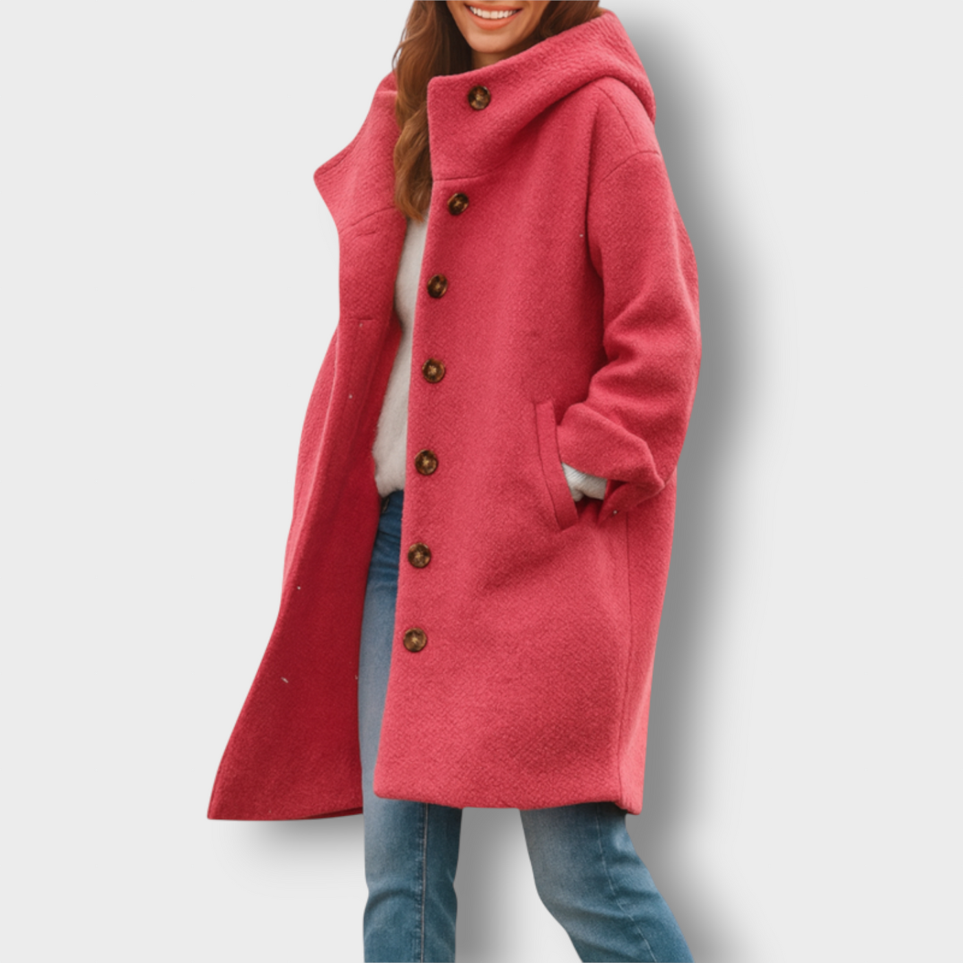 Jenna - Warm women's coat with hood and buttons