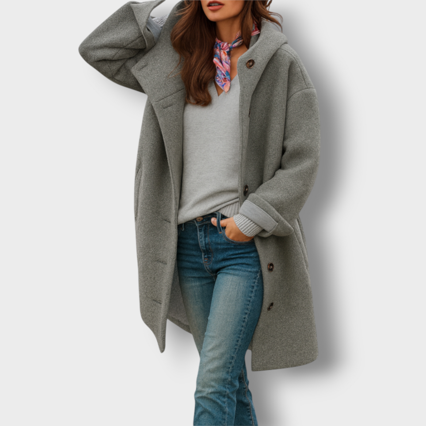 Jenna - Warm women's coat with hood and buttons