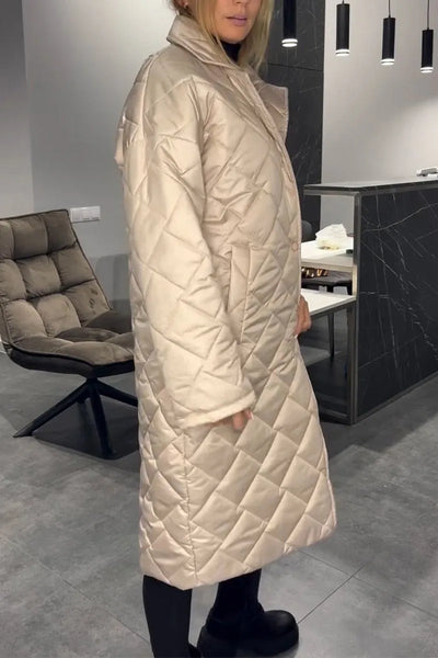 Maria | Long Quilted Coat with Subtle Leopard Lining