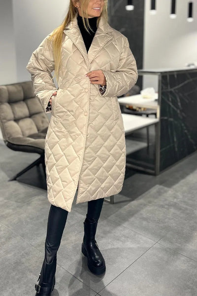 Maria | Long Quilted Coat with Subtle Leopard Lining
