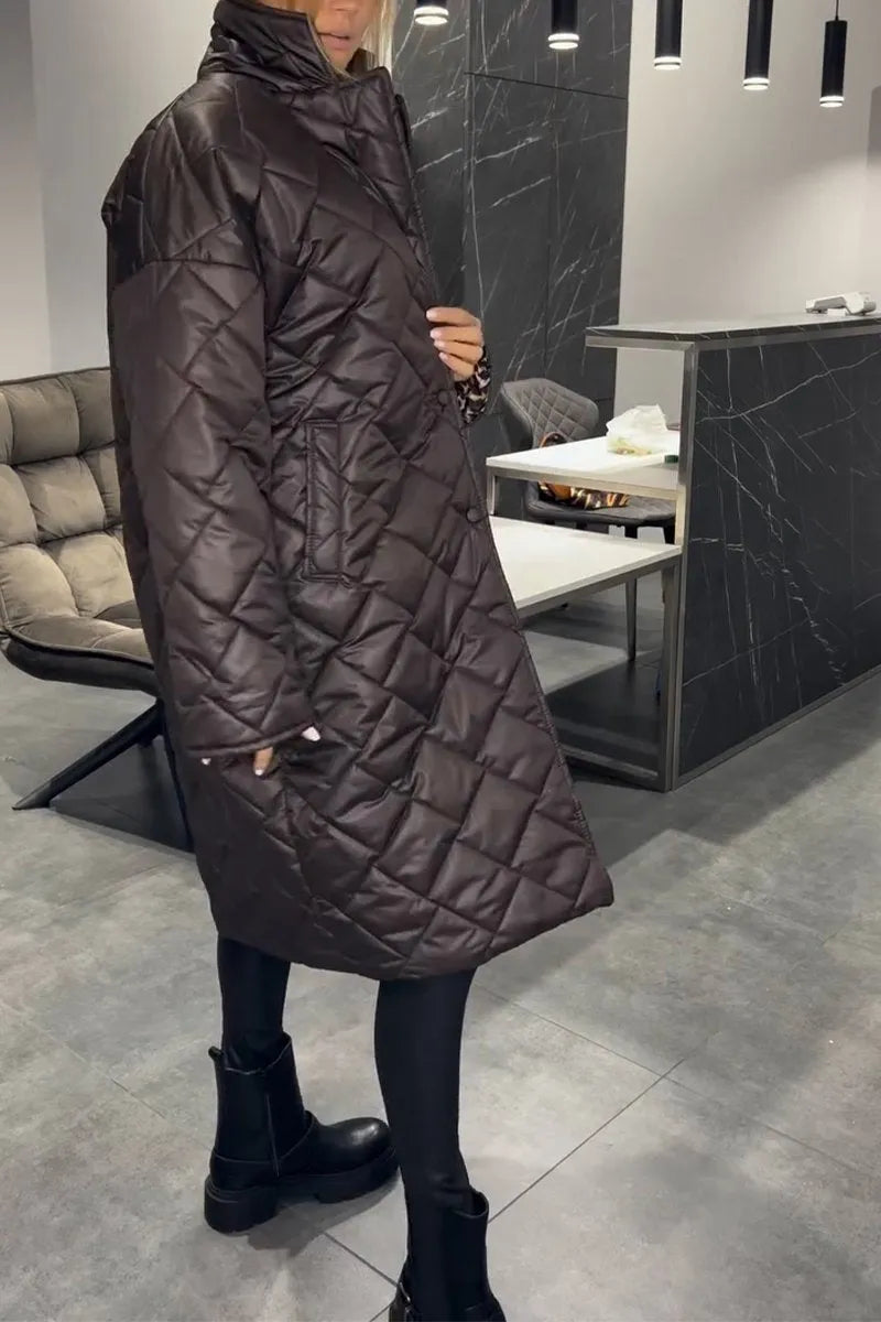 Maria | Long Quilted Coat with Subtle Leopard Lining