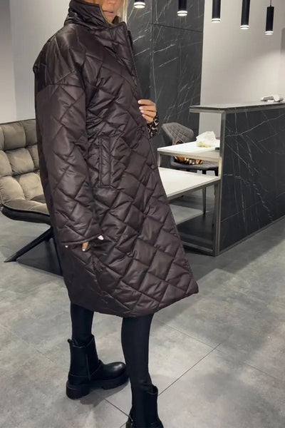 Maria | Long Quilted Coat with Subtle Leopard Lining