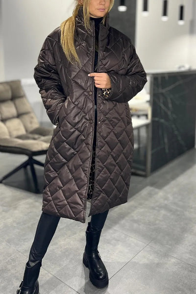 Maria | Long Quilted Coat with Subtle Leopard Lining