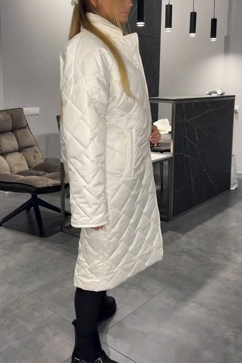 Maria | Long Quilted Coat with Subtle Leopard Lining