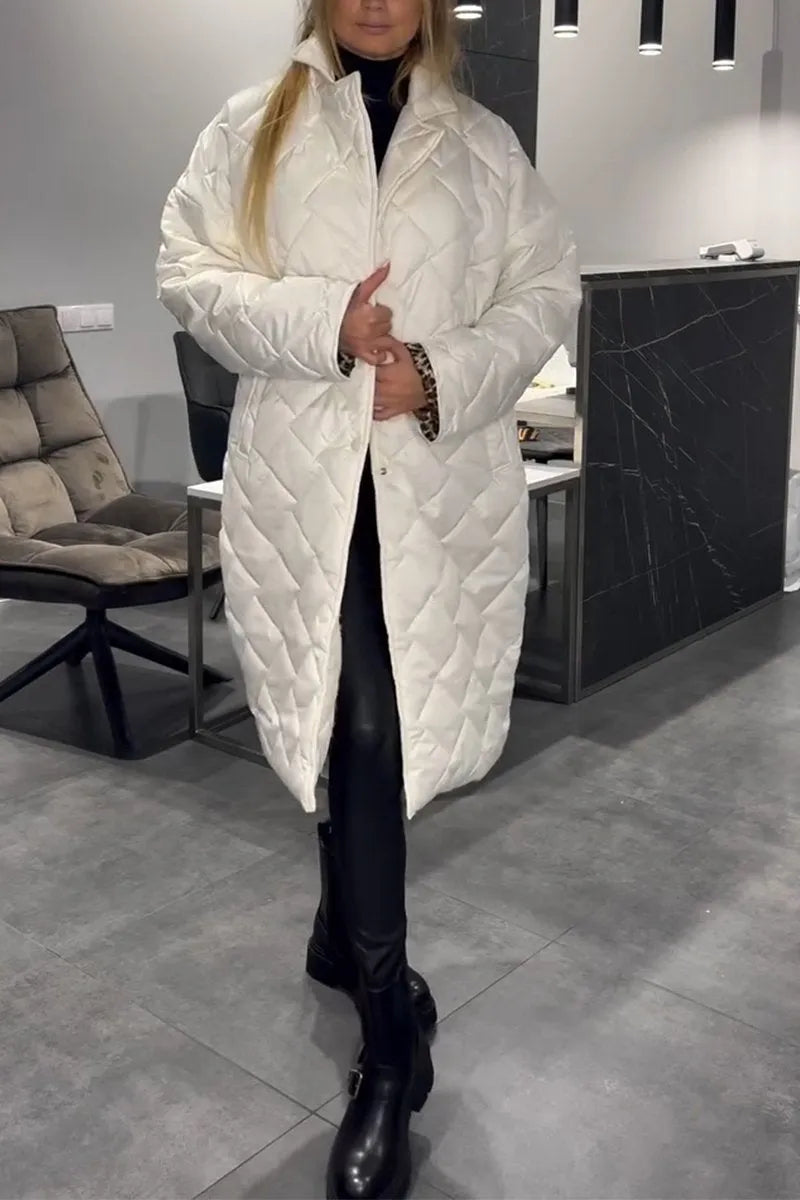 Maria | Long Quilted Coat with Subtle Leopard Lining