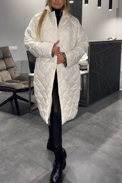 Maria | Long Quilted Coat with Subtle Leopard Lining